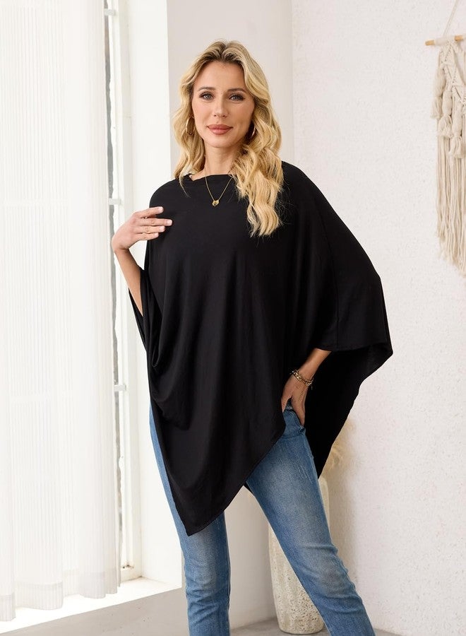 Ferand Women's Versatile Poncho Tops Lightweight Wrap Scarf for Spring Summer, Black - Image 2